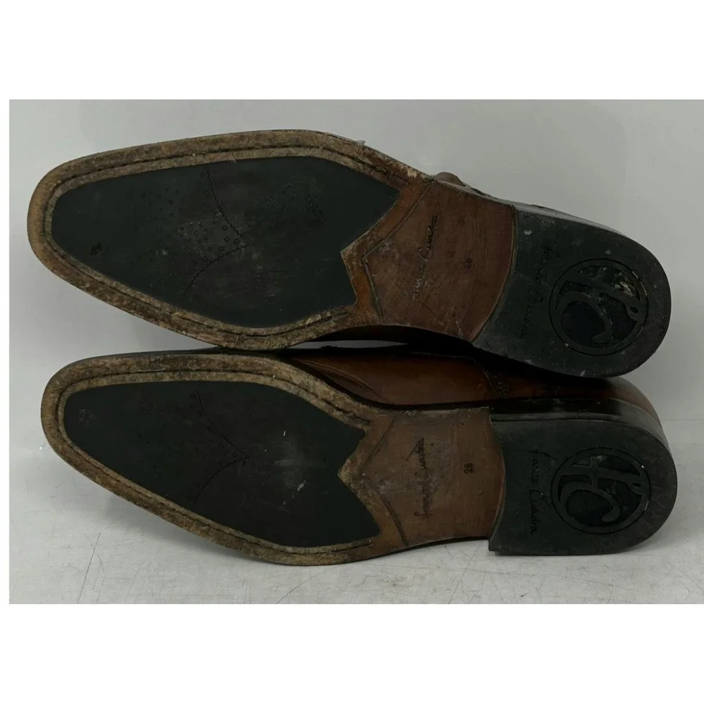 Franco Cuadra Mens 26 (9-9.5) Brown Leather Double Monk Strap Wingtip Dress Shoe